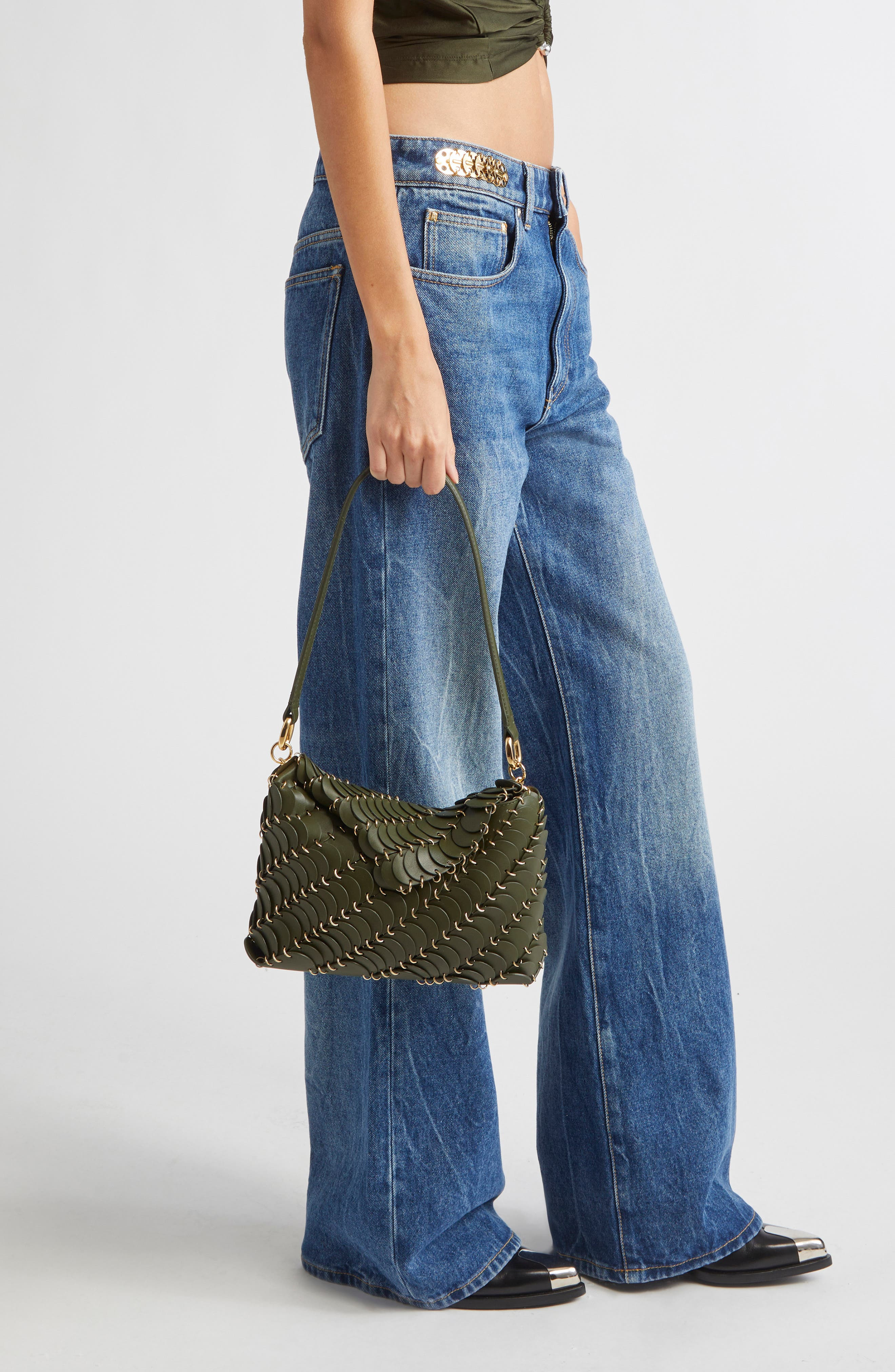 Rabanne Paco Leather Hobo Bag in Kaki /Gold at Nordstrom - 3