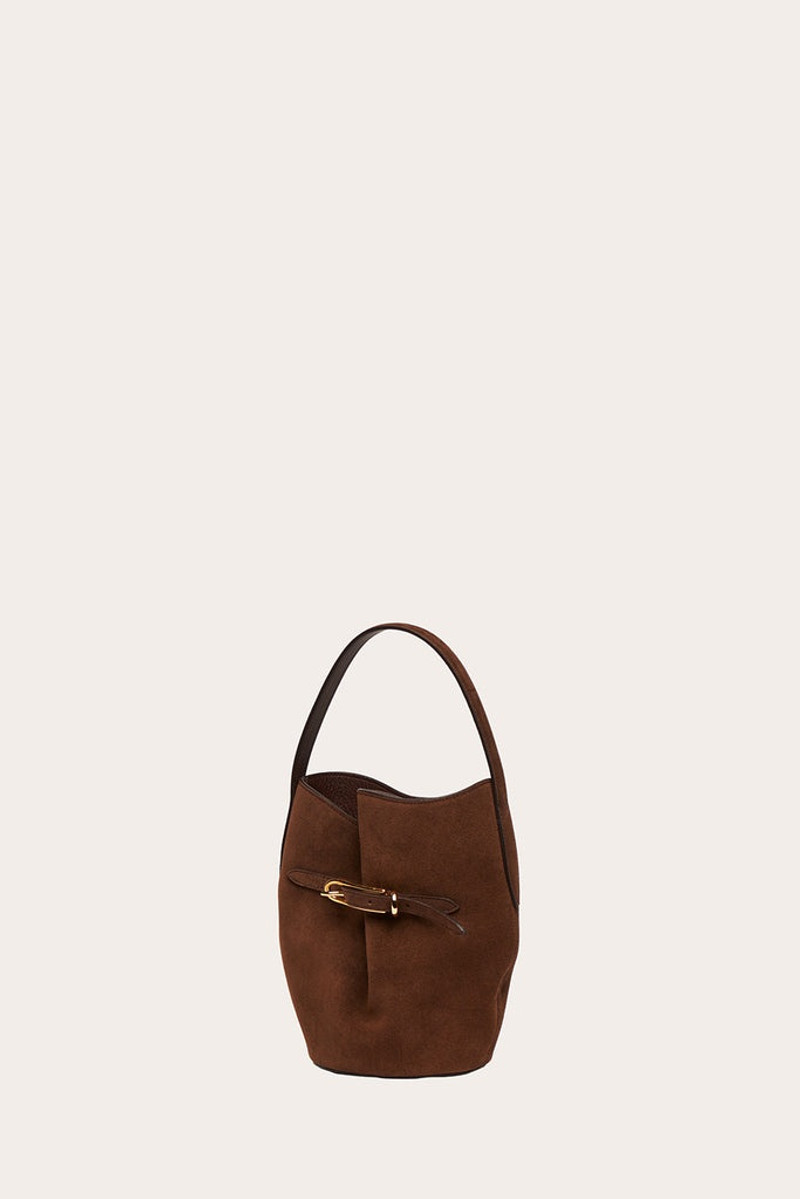 BELTED BUCKET BAG MINI DARK BROWN SUEDE 3