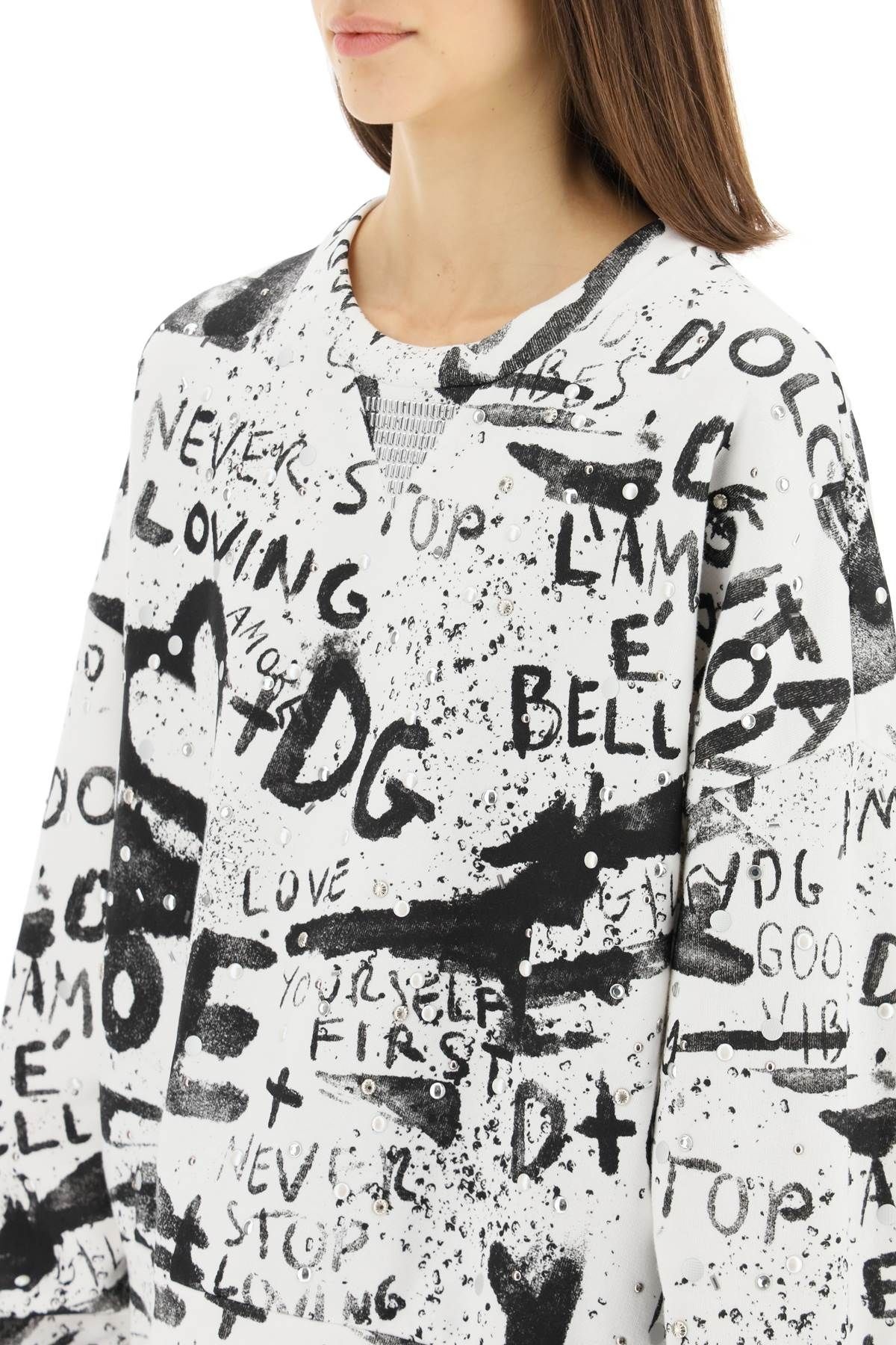 DG GRAFFITI SWEATSHIRT WITH STUDS AND PEARLS - 5