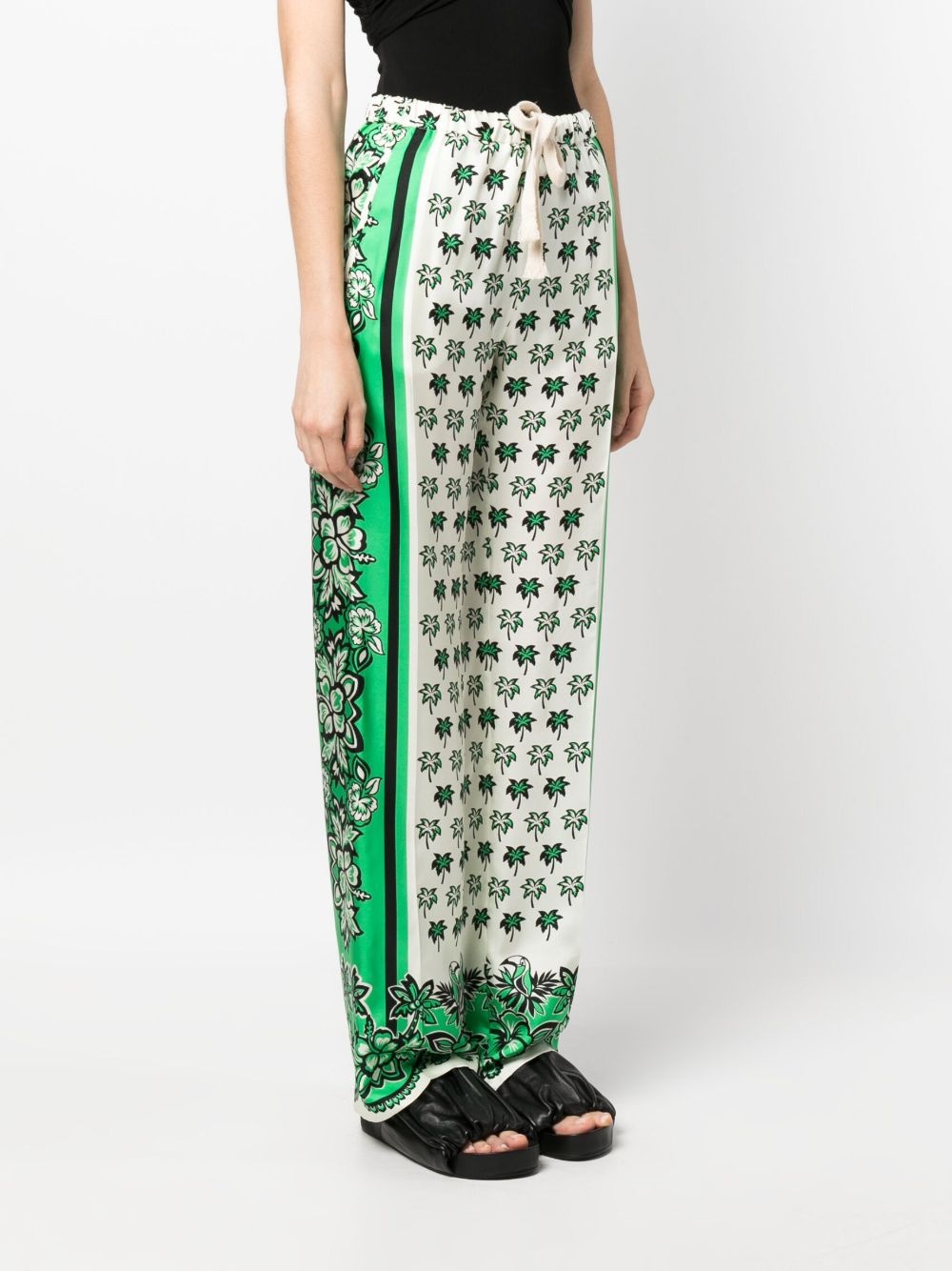 floral-print silk trousers - 3