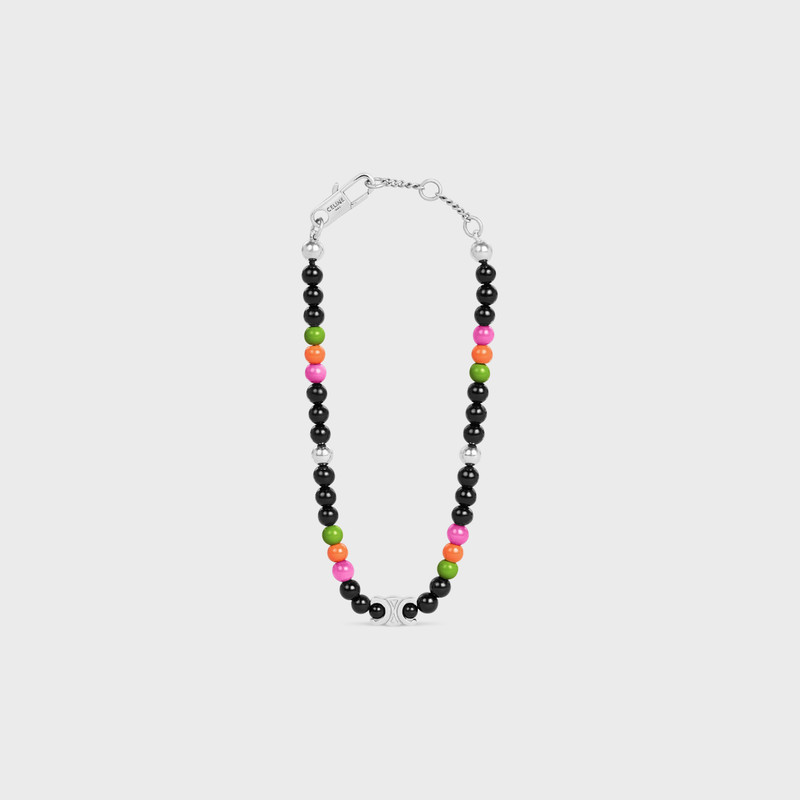 San Onofre Triomphe Bracelet in Onyx, Glass Pearls and Brass with Rhodium Finish 1