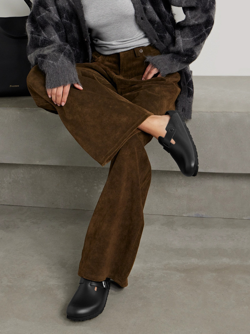 BIRKENSTOCK Boston Suede-trimmed Leather Clogs outlook