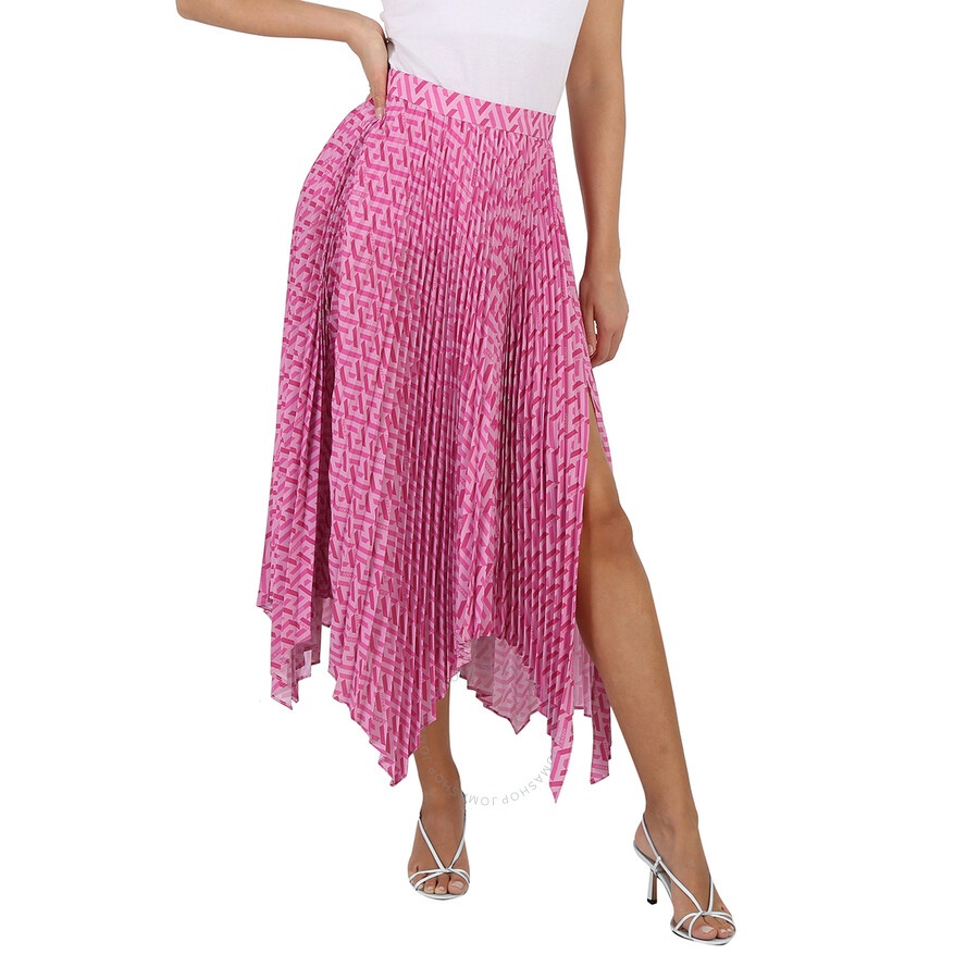 Versace Ladies Pink/Fuxia La Greca Pleated Midi Skirt - 3