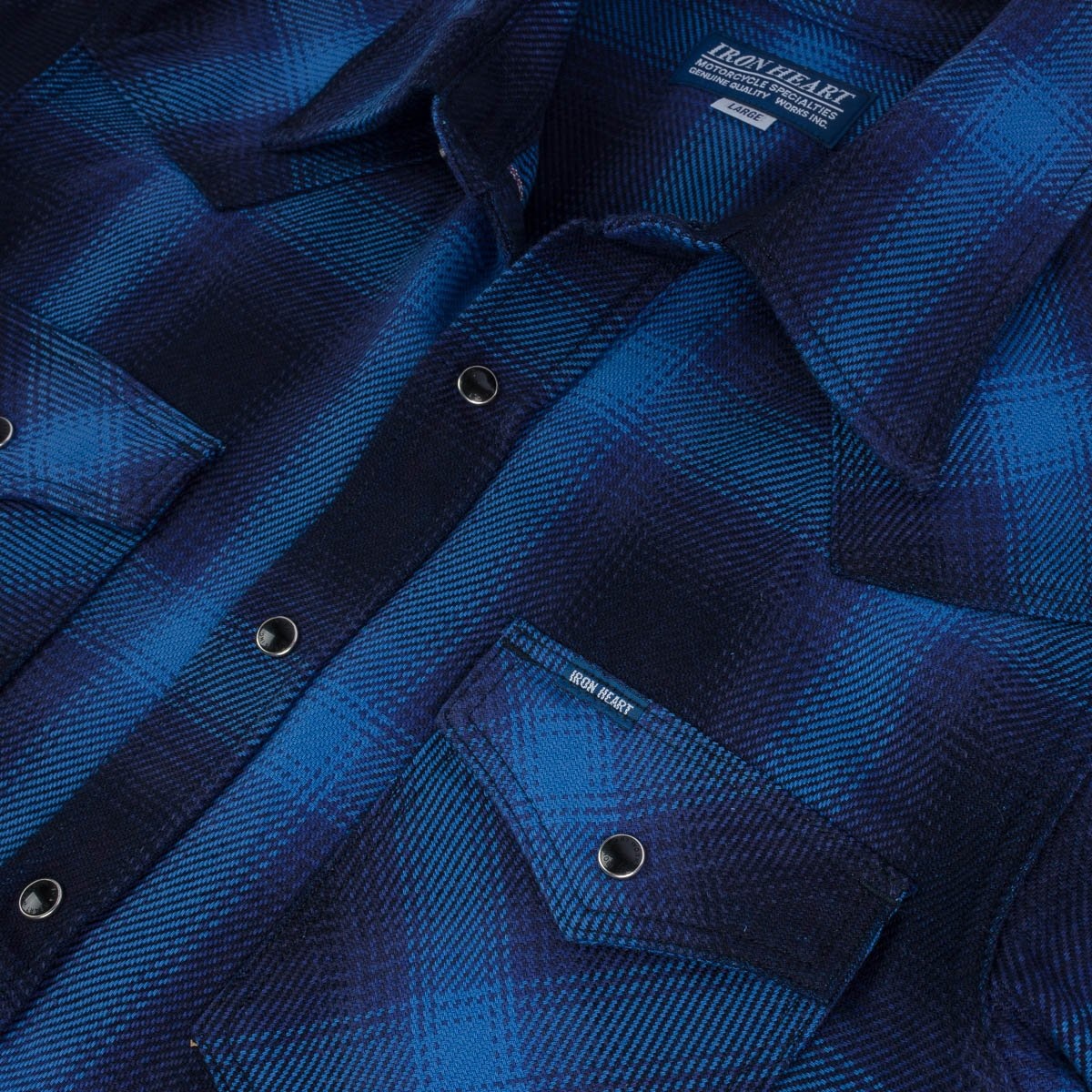 IHSH-348-IND 9oz Selvedge Ombré Check Western Shirt - Indigo - 9