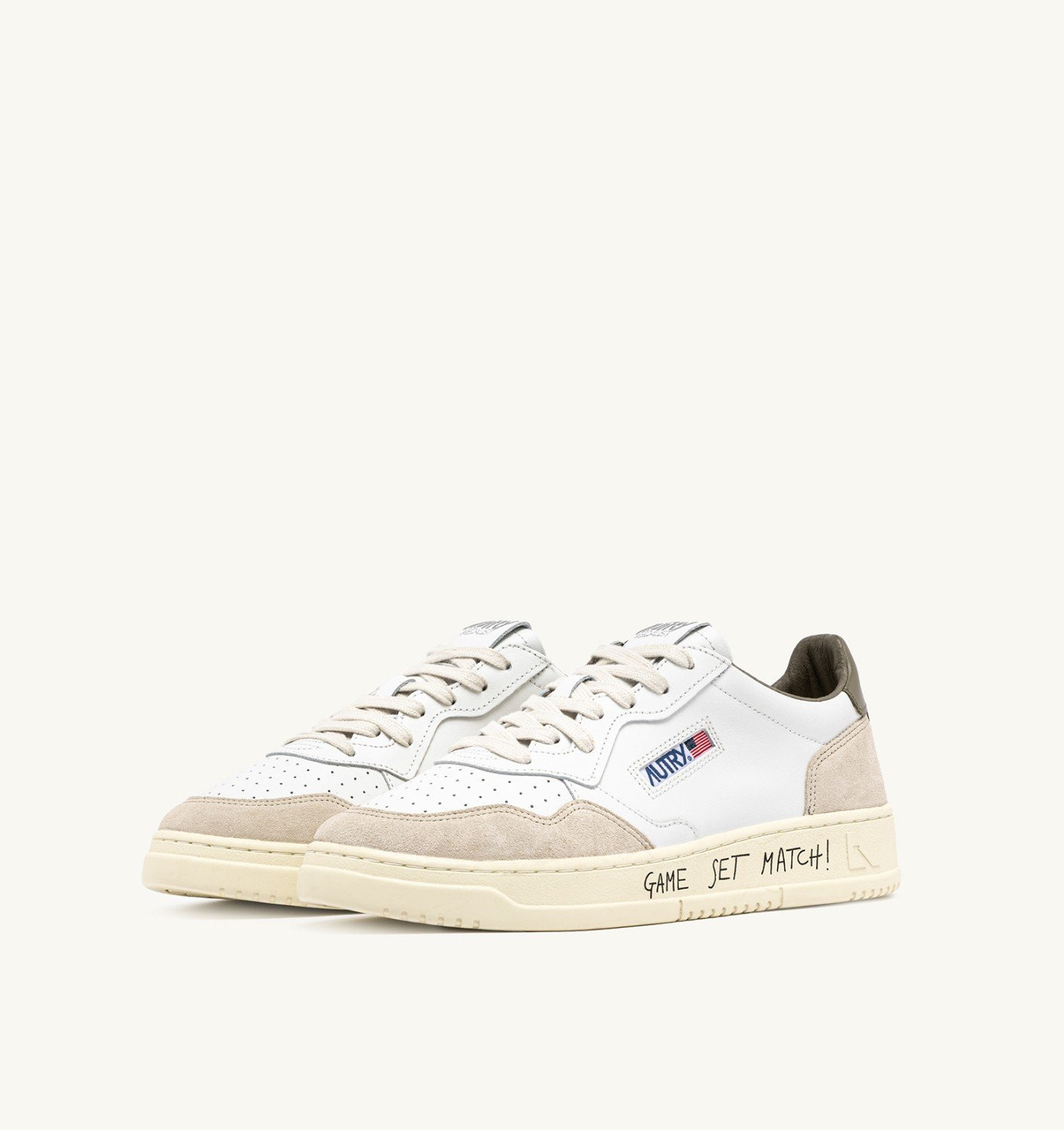 MEDALIST LOW SNEAKERS IN LEATHER AND SUEDE COLOR WHITE AND COVERT GREEN WITH LETTERING - 2