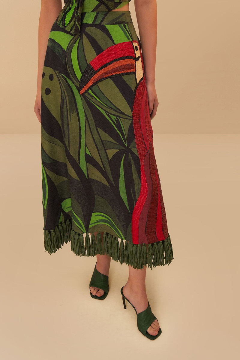 FARM RIO Black Coconut Tree Flow Embroidered Skirt outlook