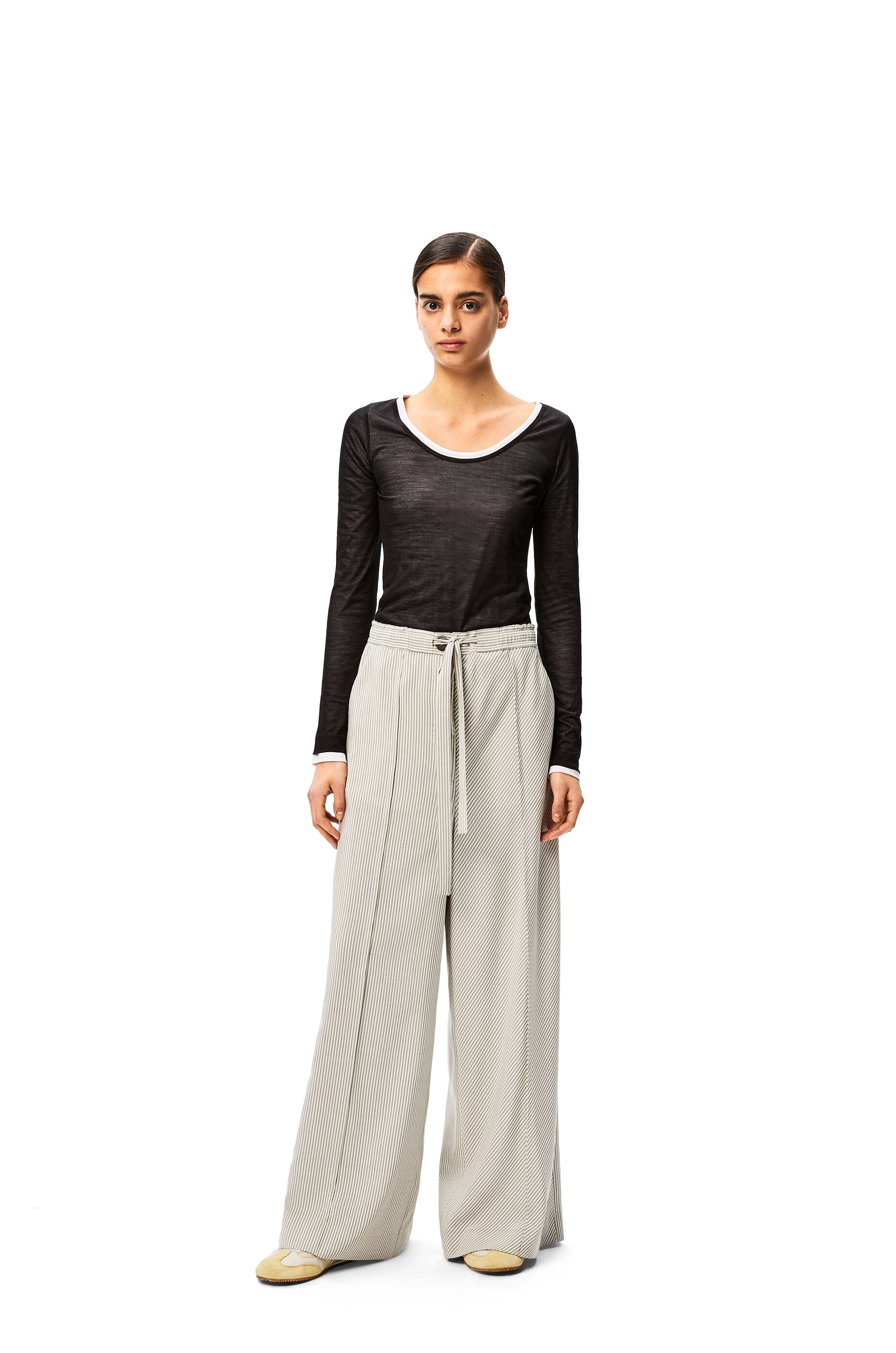 Drawstring fluid trousers in striped silk - 2