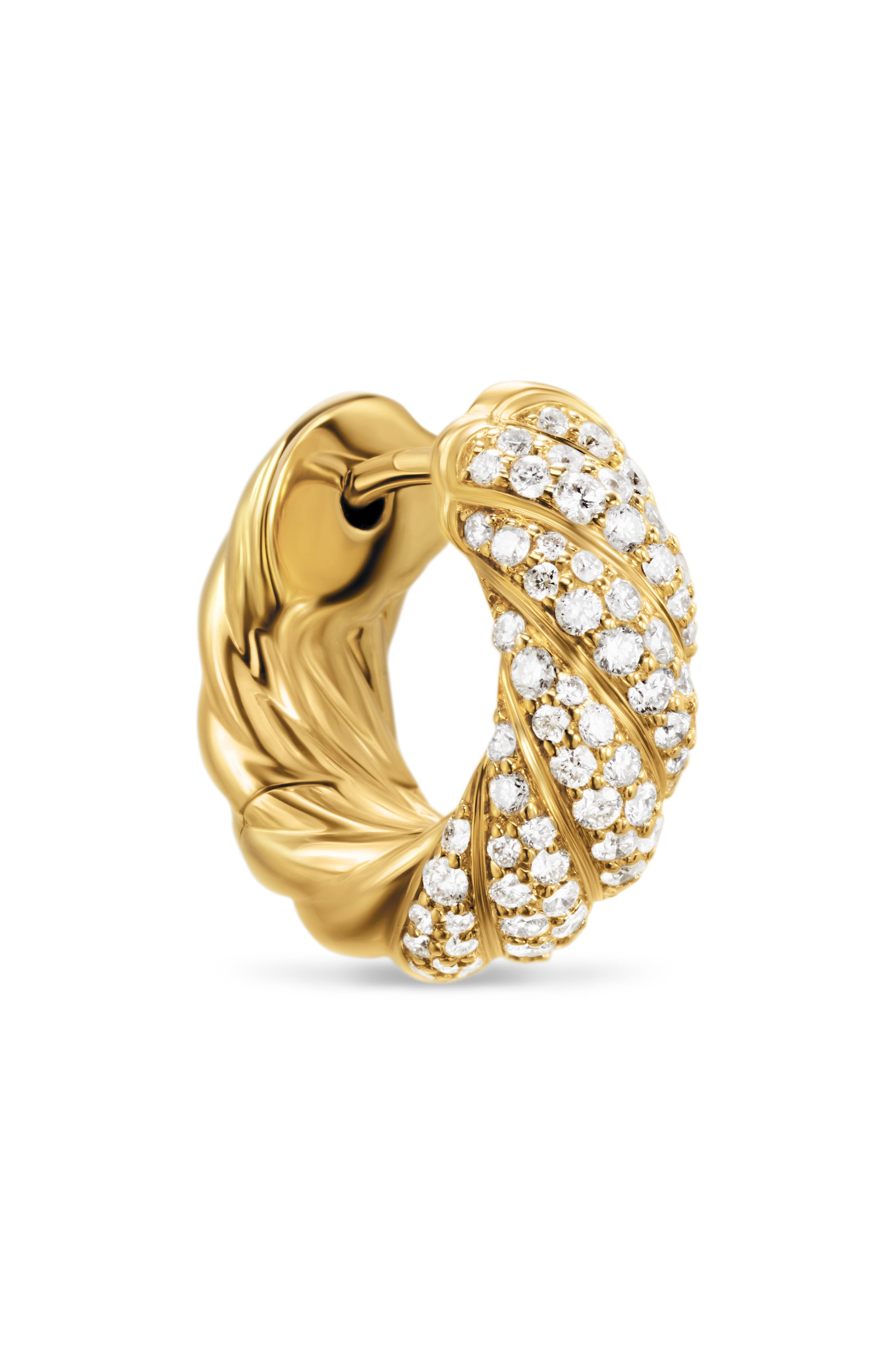 David Yurman Sculpted Cable Hoop Earrings in 18K Yellow Gold with Diamonds, 14.4mm in 18K Gold at No - 3