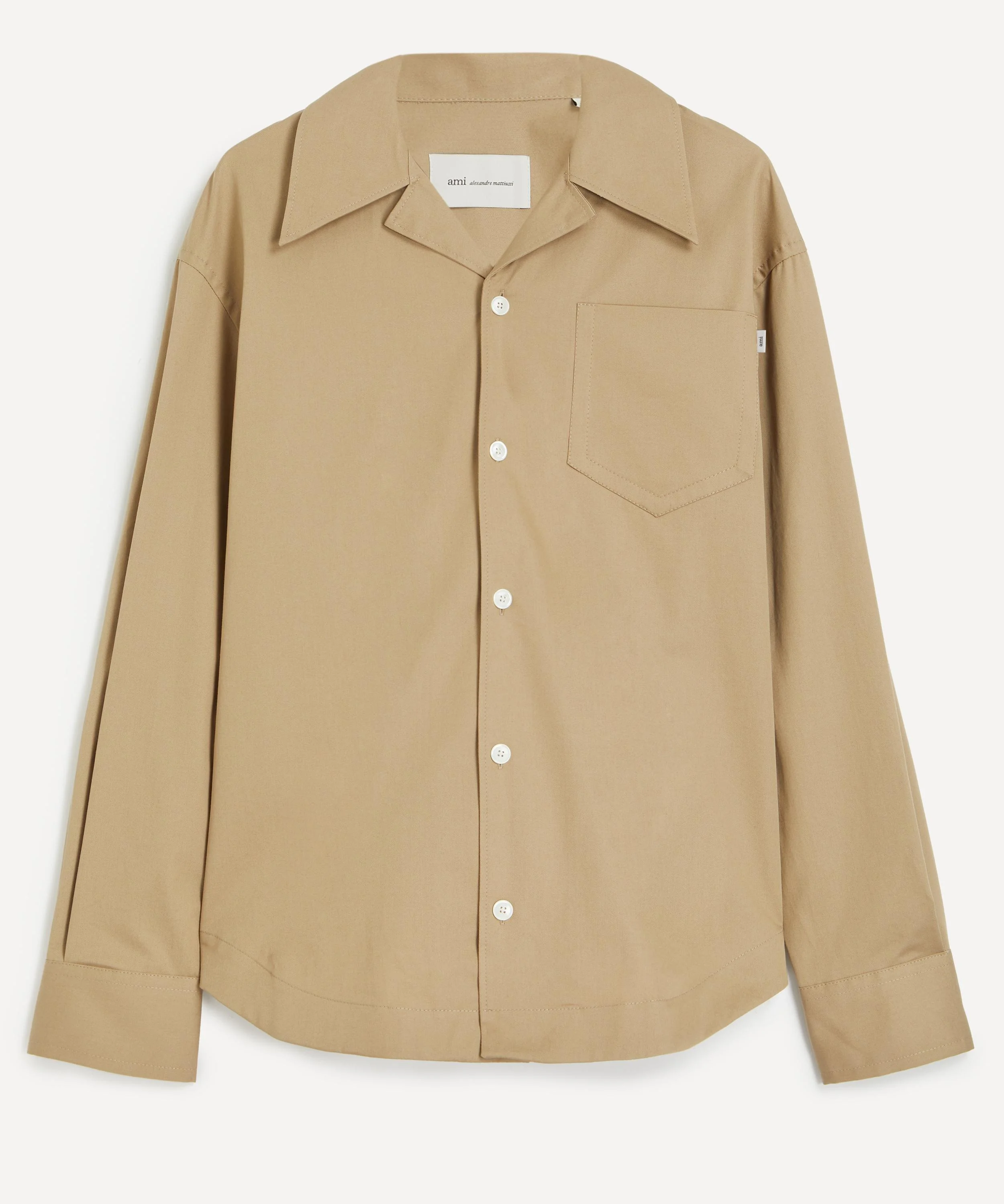 Beige Taupe Cotton Long Sleeve Wide Shirt - 1