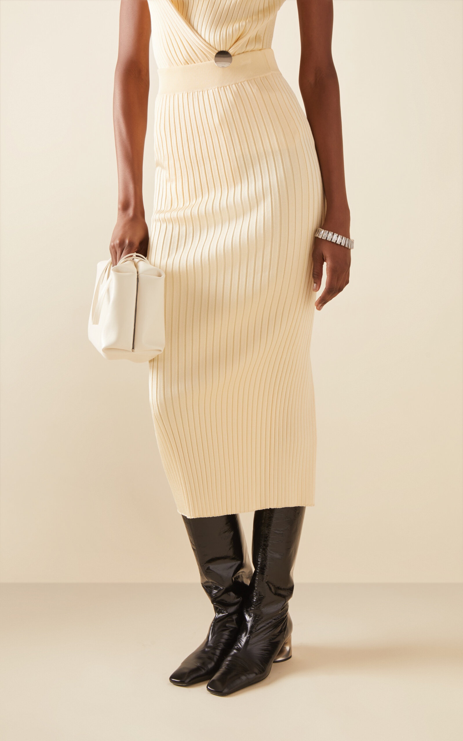 Ribbed-Knit Midi Skirt neutral - 3