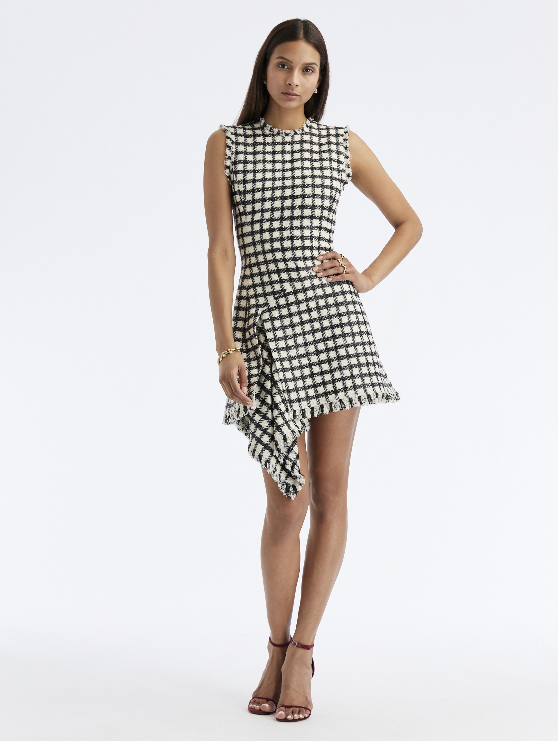 LUREX CHECK TWEED DRAPED DRESS - 1