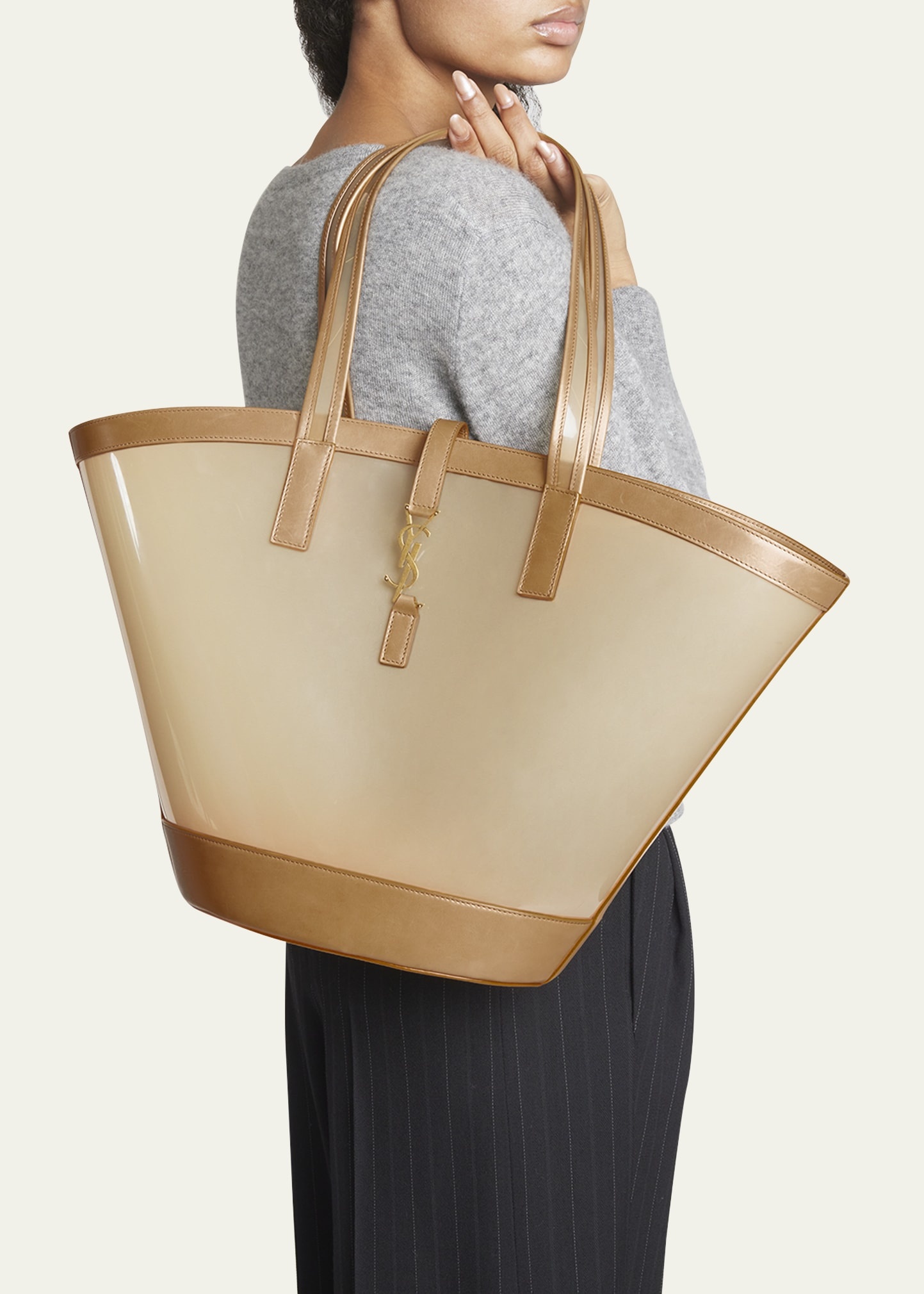 SAINT LAURENT Medium YSL Vinyl Tote Basket Tote Bag