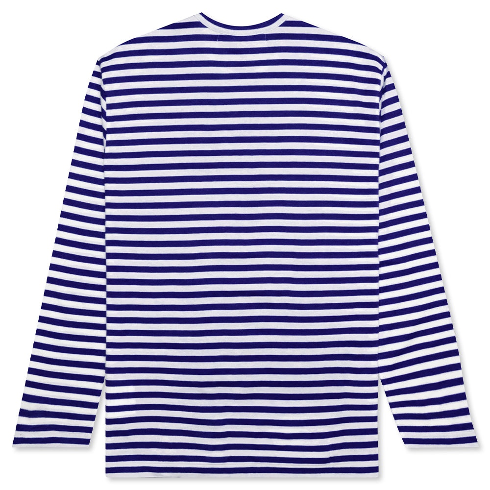 COMME DES GARCONS PLAY STRIPED BIG HEART LONG SLEEVE T-SHIRT - BLUE/WHITE - 2