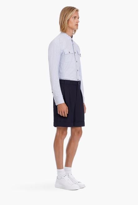 Navy blue wool Bermuda shorts - 7