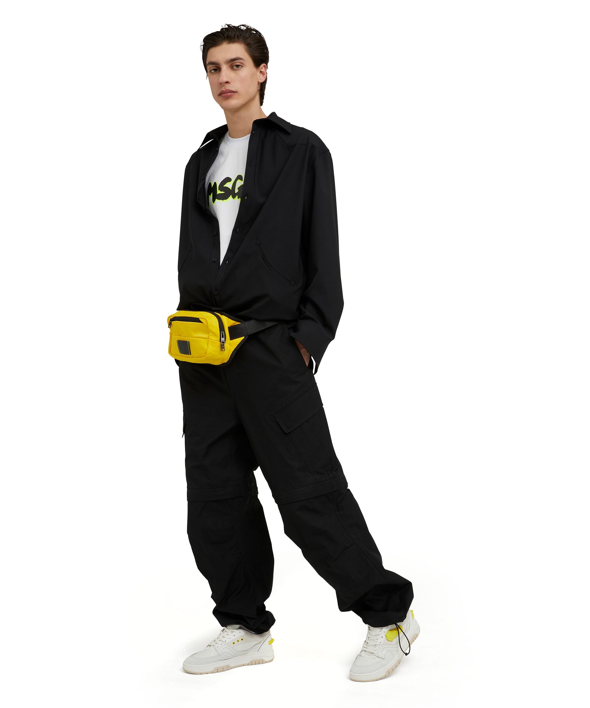 Cotton crewneck t-shirt with new brushed MSGM logo in fluorescent shade - 5