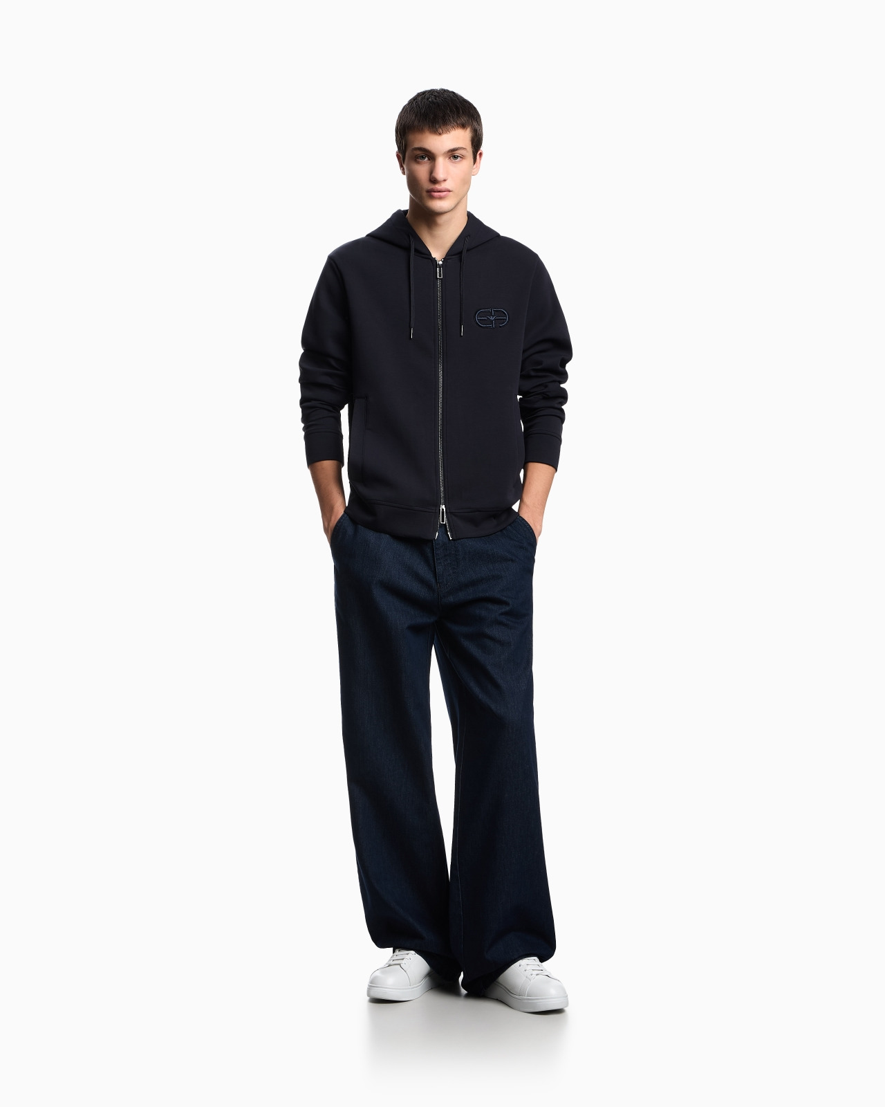 Double-jersey zip-up hooded sweatshirt with embossed, embroidered EA logo - 2