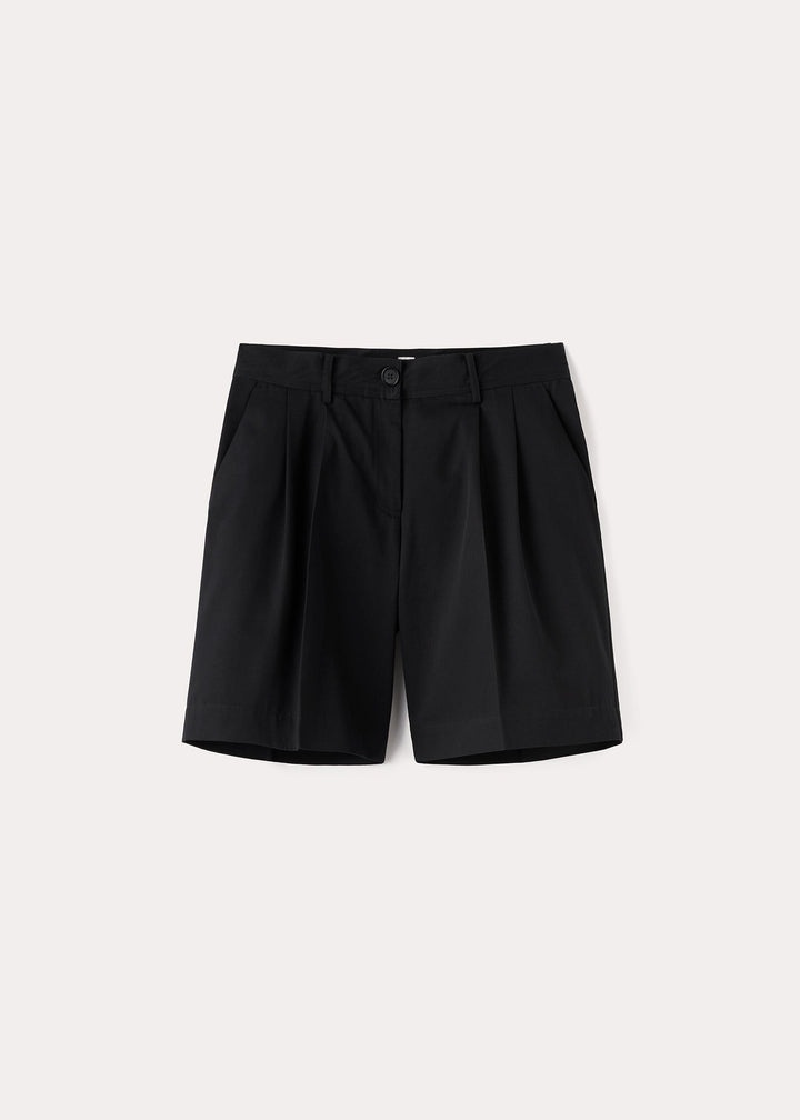 Pleated cotton-twill shorts black - 1