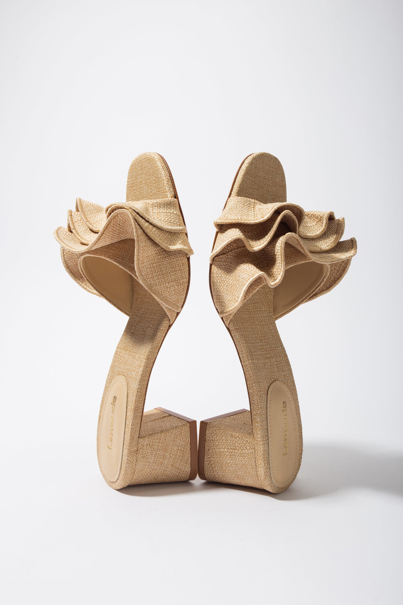 Brigitte Ruffle Mule In Beige Raffia 6