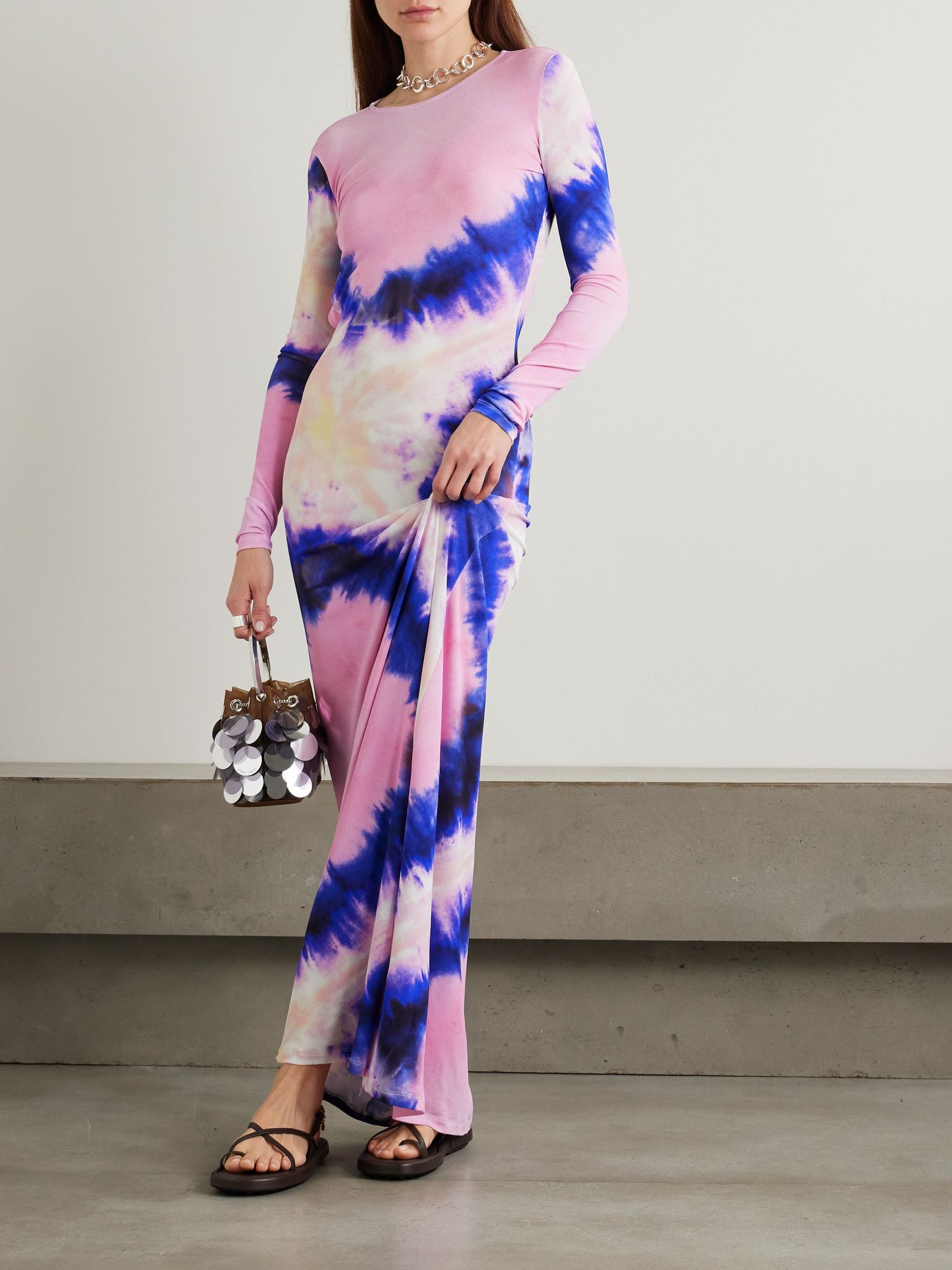 Open-back tie-dyed stretch-crepe maxi dress Pink - 2