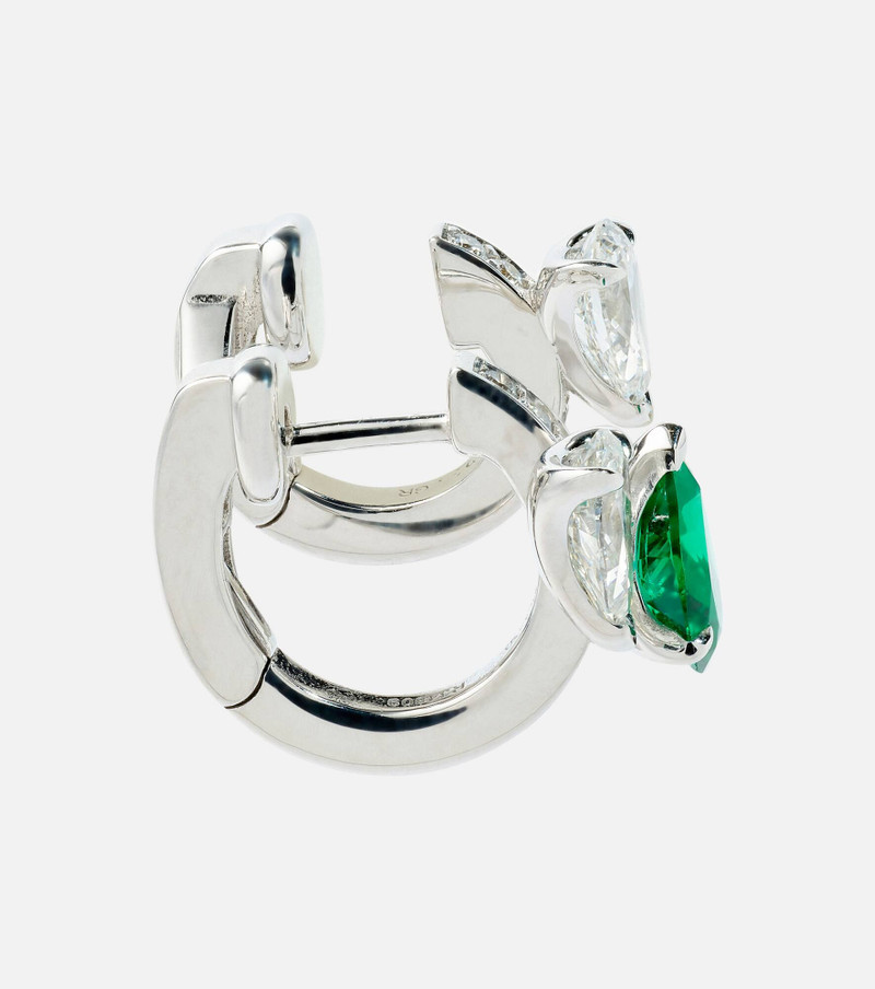 Serti Sur Vide 18kt white gold single earring with diamonds and emerald 4