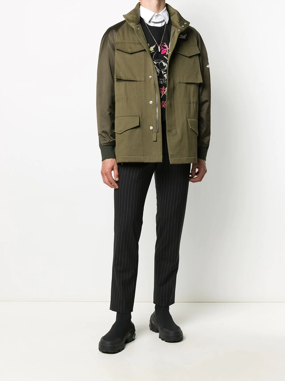 hooded logo patch military jacket - 2