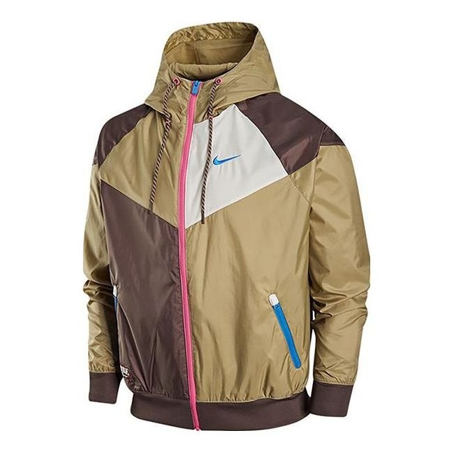 Nike Summer Hooded Stitching Windproof Training Sports Jacket 'Grey Tan' FJ7680-004 - 1