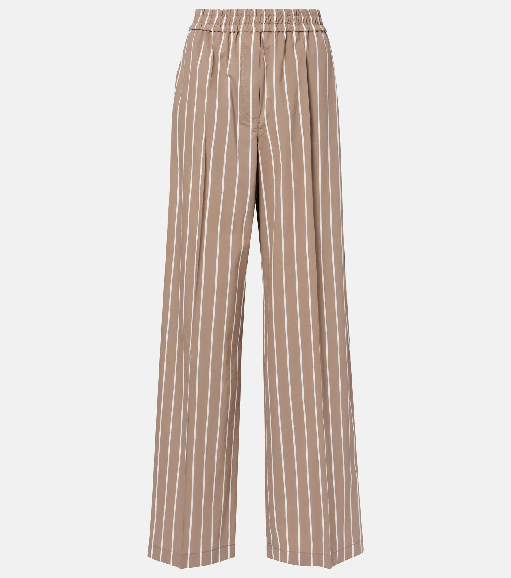 Striped cotton-blend wide-leg pants - 1
