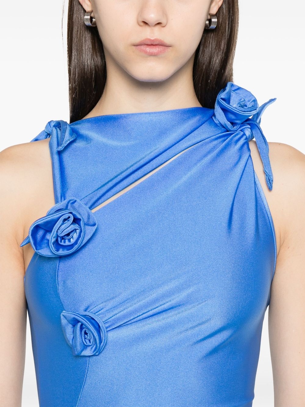 floral-appliqué asymmetric maxi dress - 5