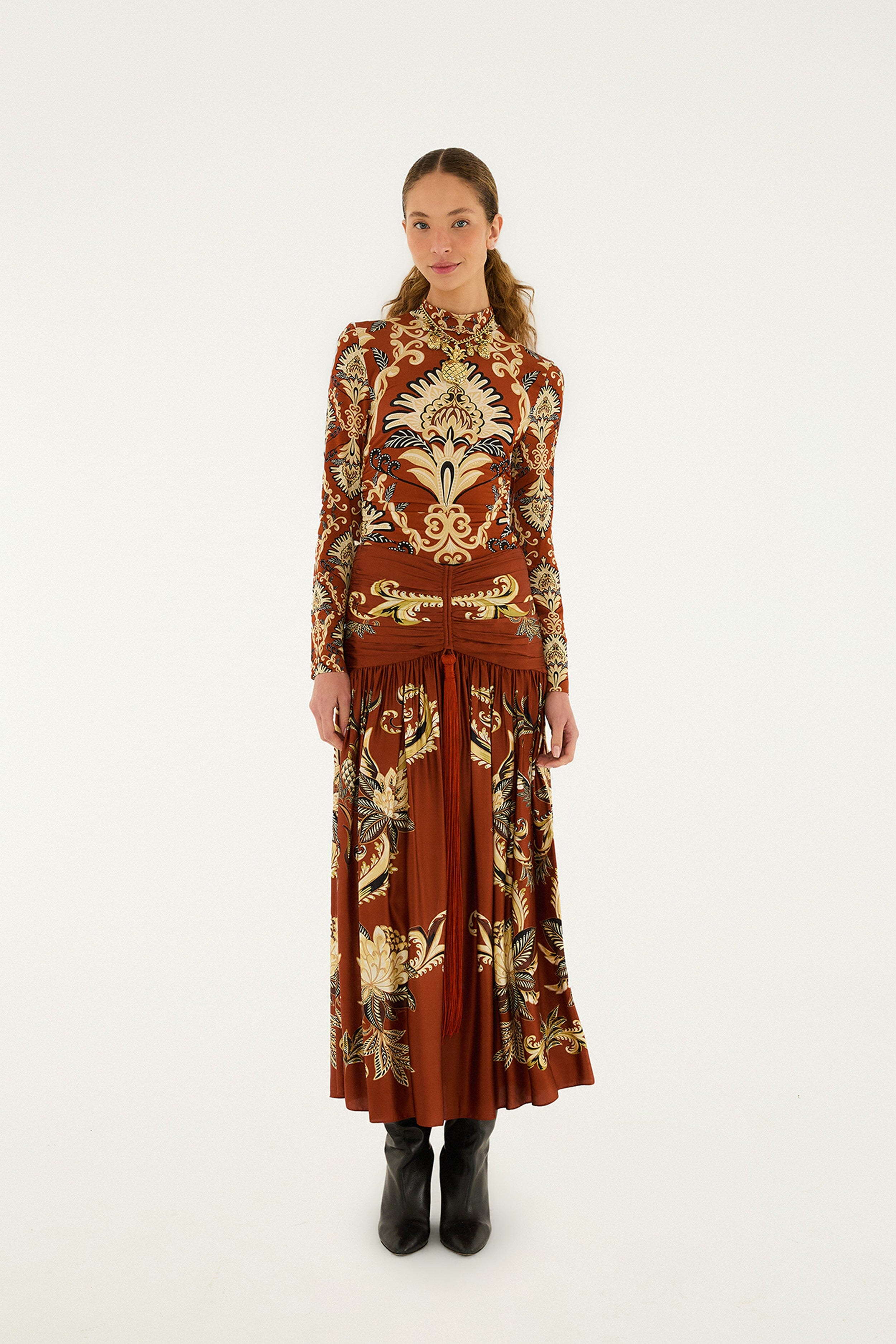 Orange Arabesque Paradise Long Sleeve Blouse - 4