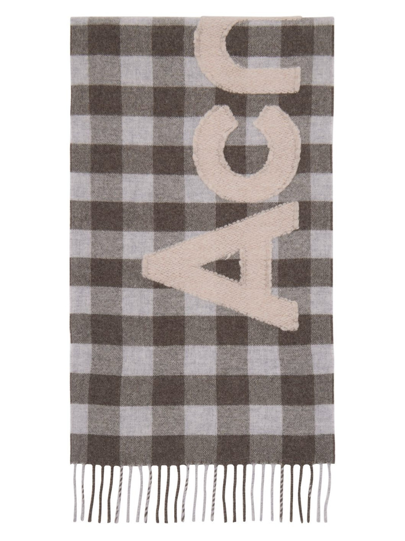 브라운 & 회색 체크 로고 Scarf - 1