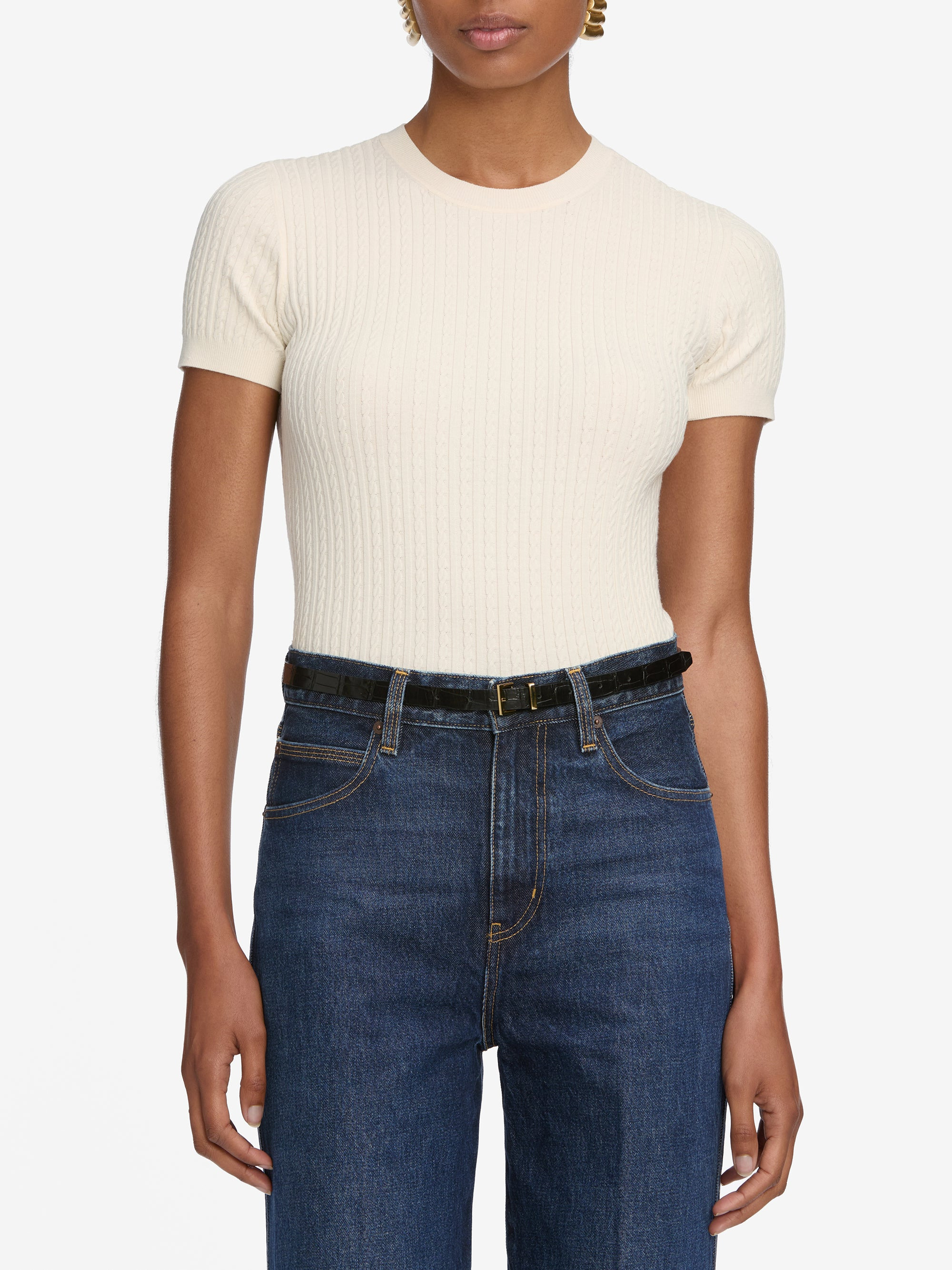 The Fine Cable Tee in Cream - 3
