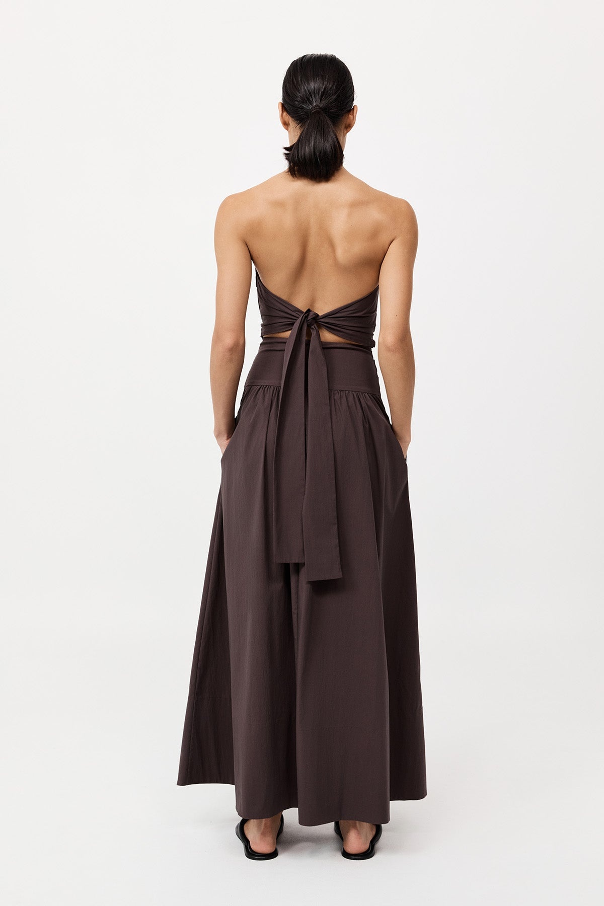 Gathered Strapless Tie Back Dress - Chocolate Plum - 5
