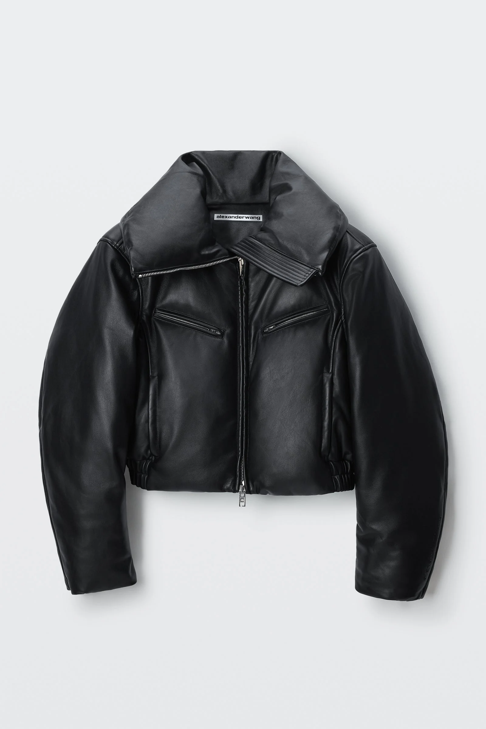 leather funnel-neck puffer jacket - 1
