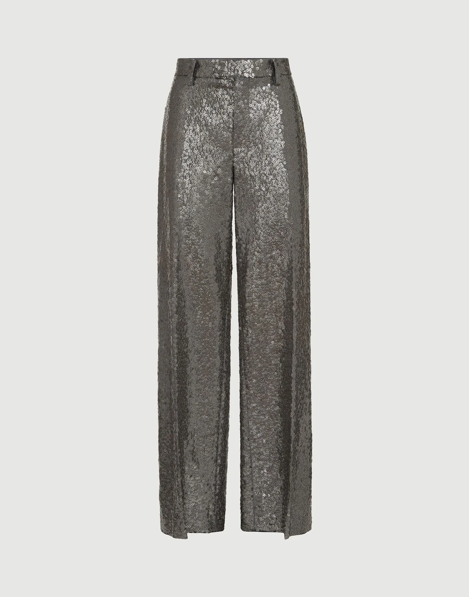 Dazzling texture embroidery loose flared trousers in virgin wool flannel - 1
