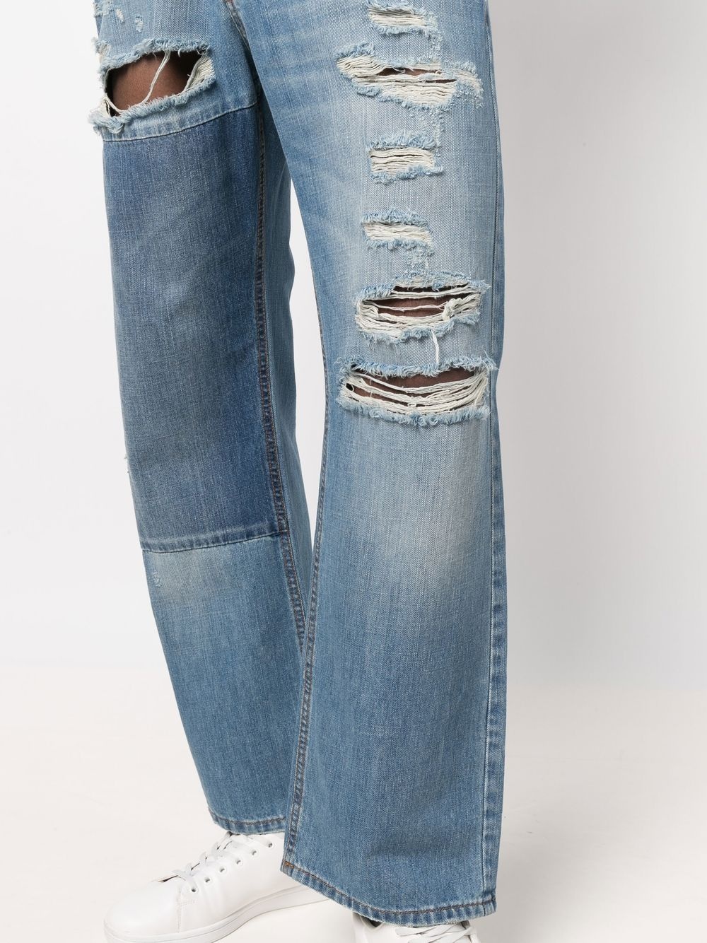 wide-leg distressed jeans - 5