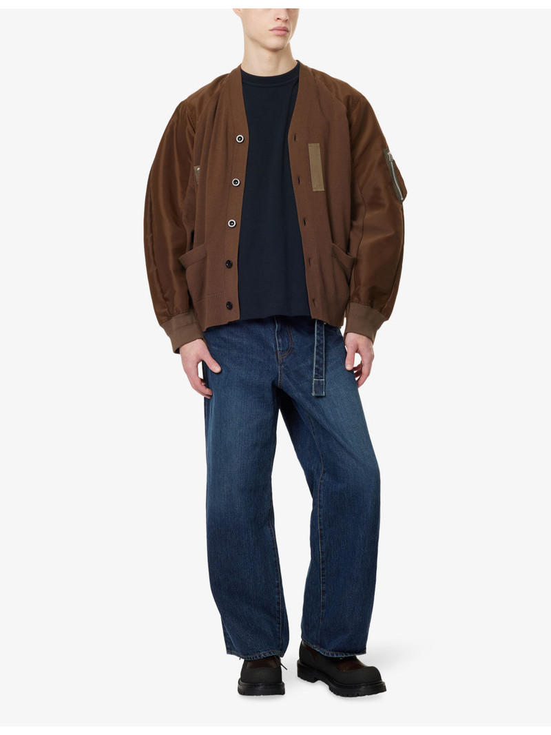 sacai Contrast-Front Nylon and Cotton-Blend Cardigan outlook