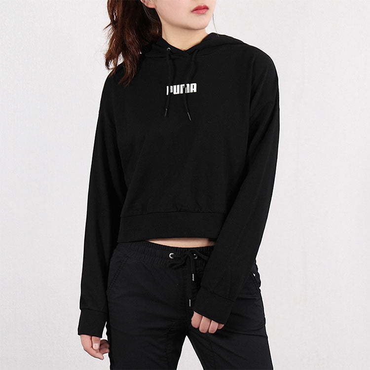 (WMNS) PUMA Logo Short Hoodie 'Black' 579612-01 - 2