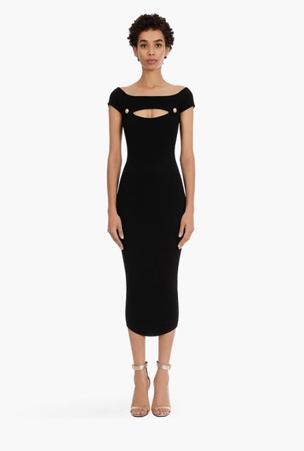 Mid-length black knit openwork dress - 4