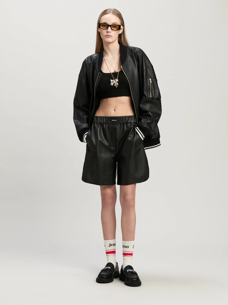 Palm Angels Monogram Leather Shorts outlook