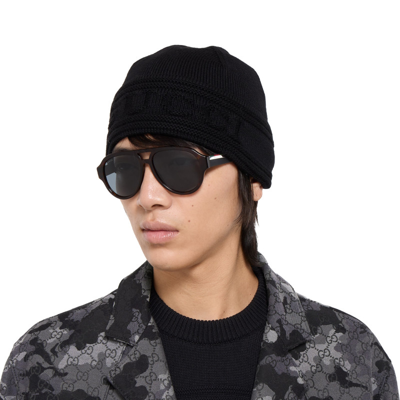 Knit wool hat with Gucci logo 3