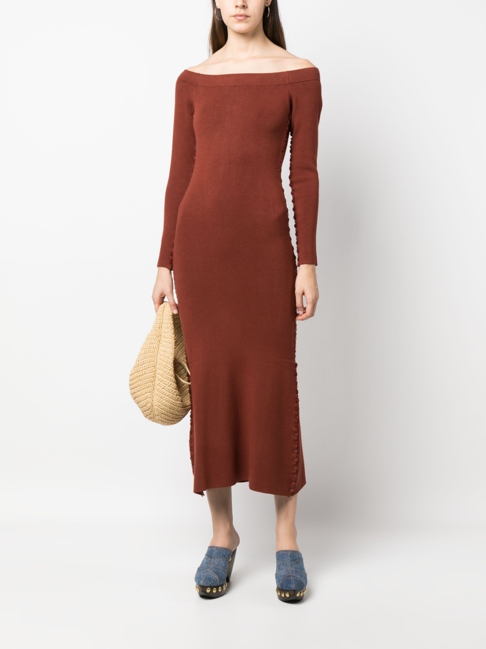 long-sleeved knitted midi dress - 2