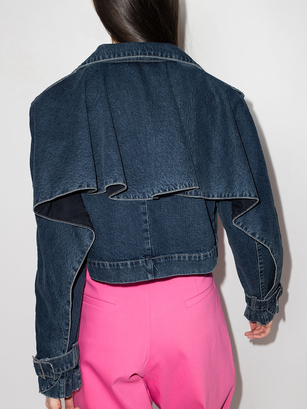 ruffle-trim cropped denim jacket - 3