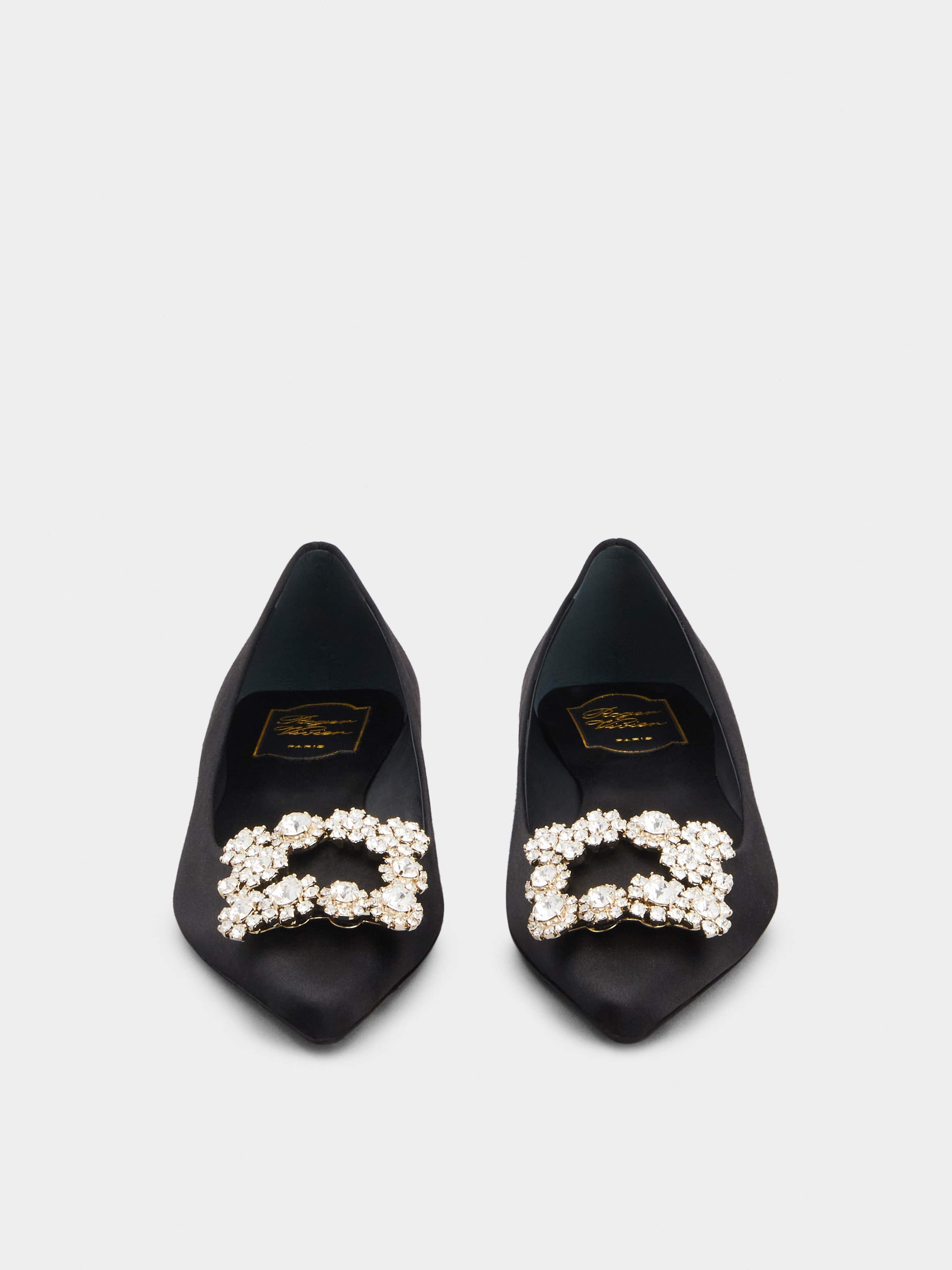 Flower Strass Buckle Ballerinas in Satin - 7