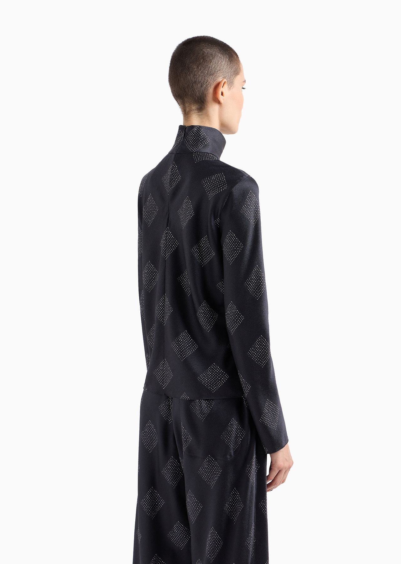 Printed silk crépon long-sleeved blouse - 3