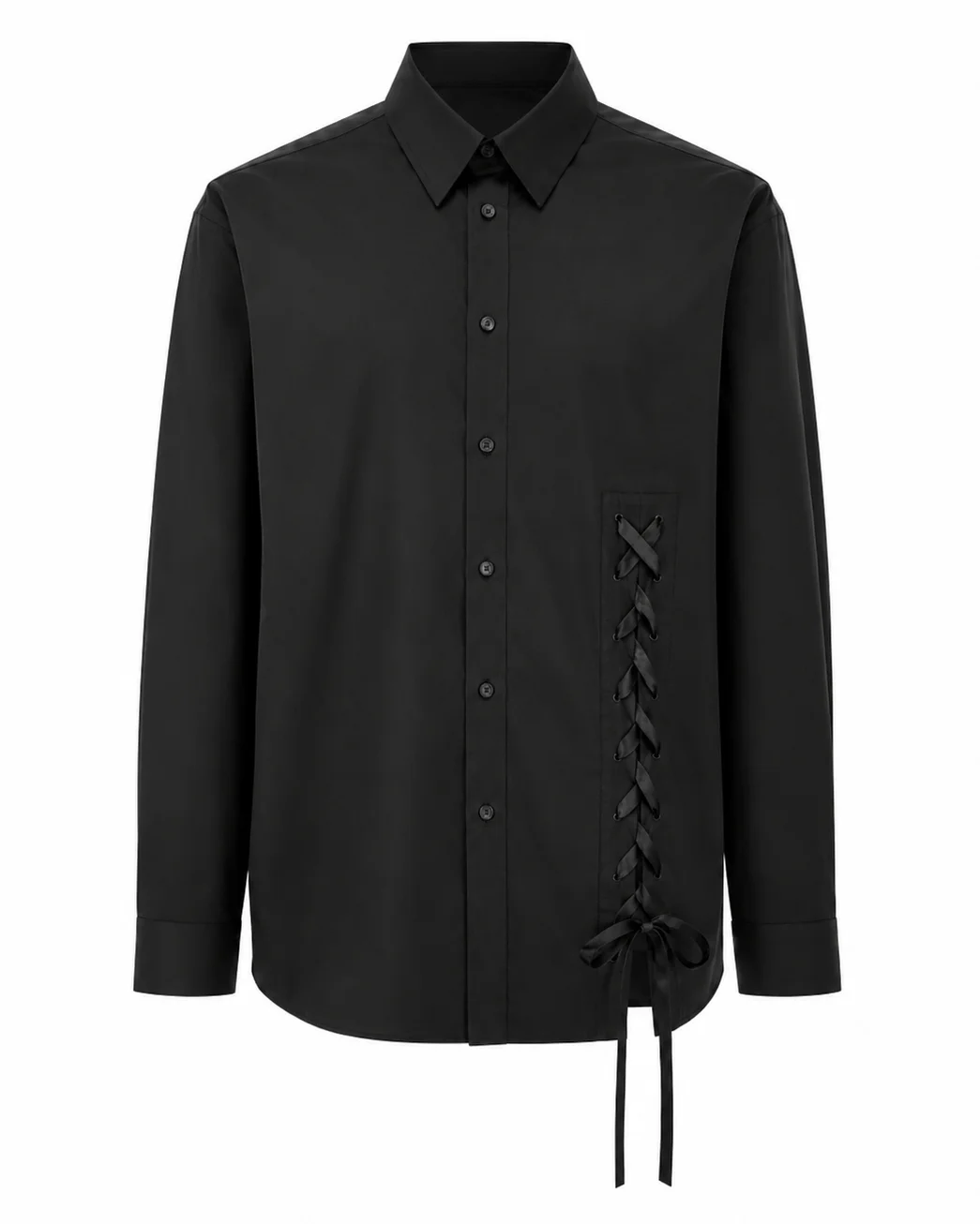 LACE UP HEM EASY SHIRT - BLACK - 1