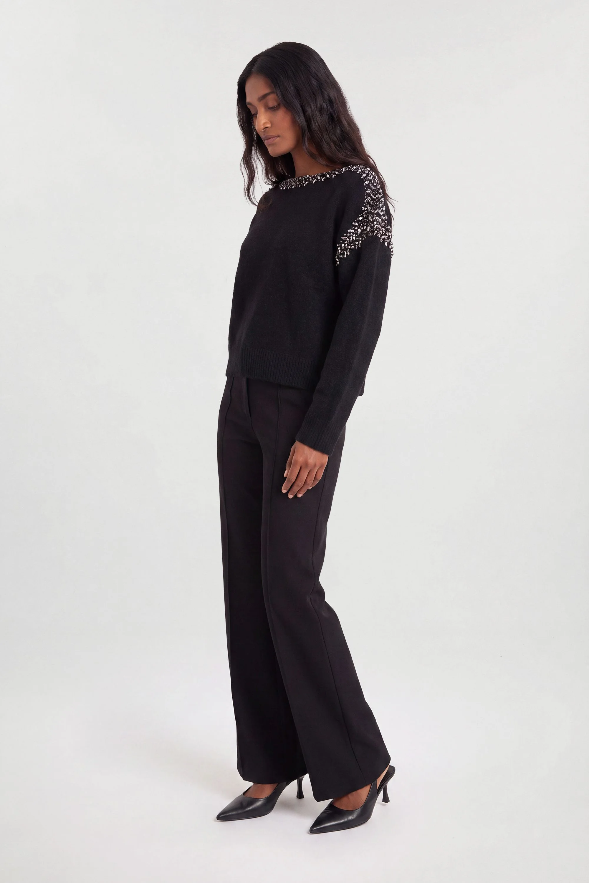 Embellished Trim Cosy Knit Jumper - 1