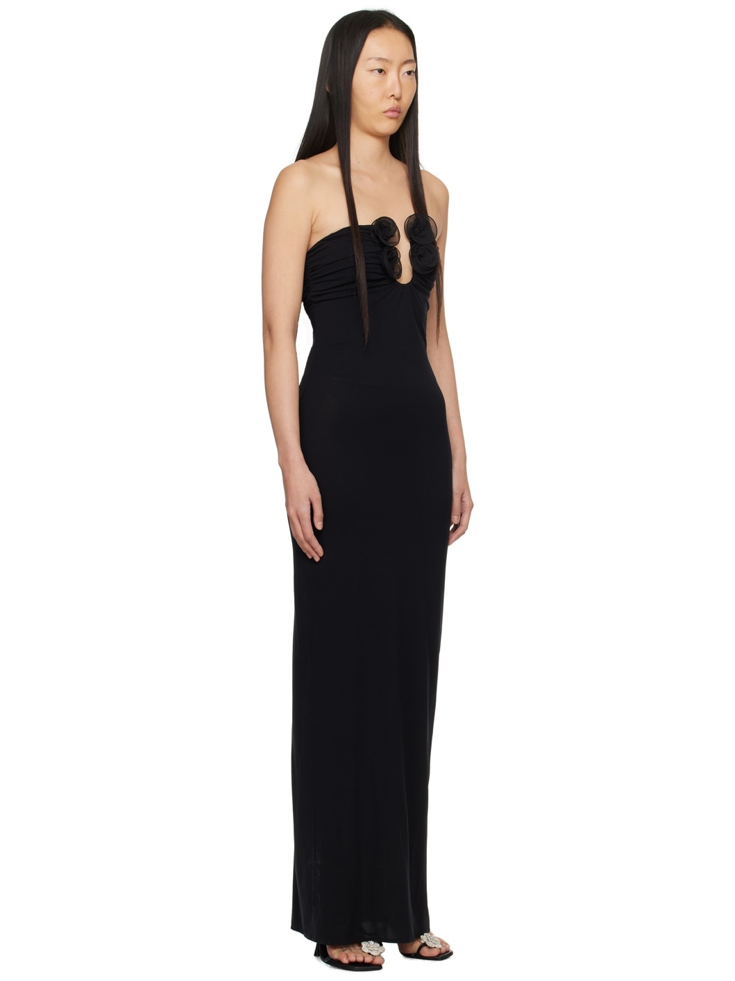 Black Floral Appliqué Maxi Dress - 2