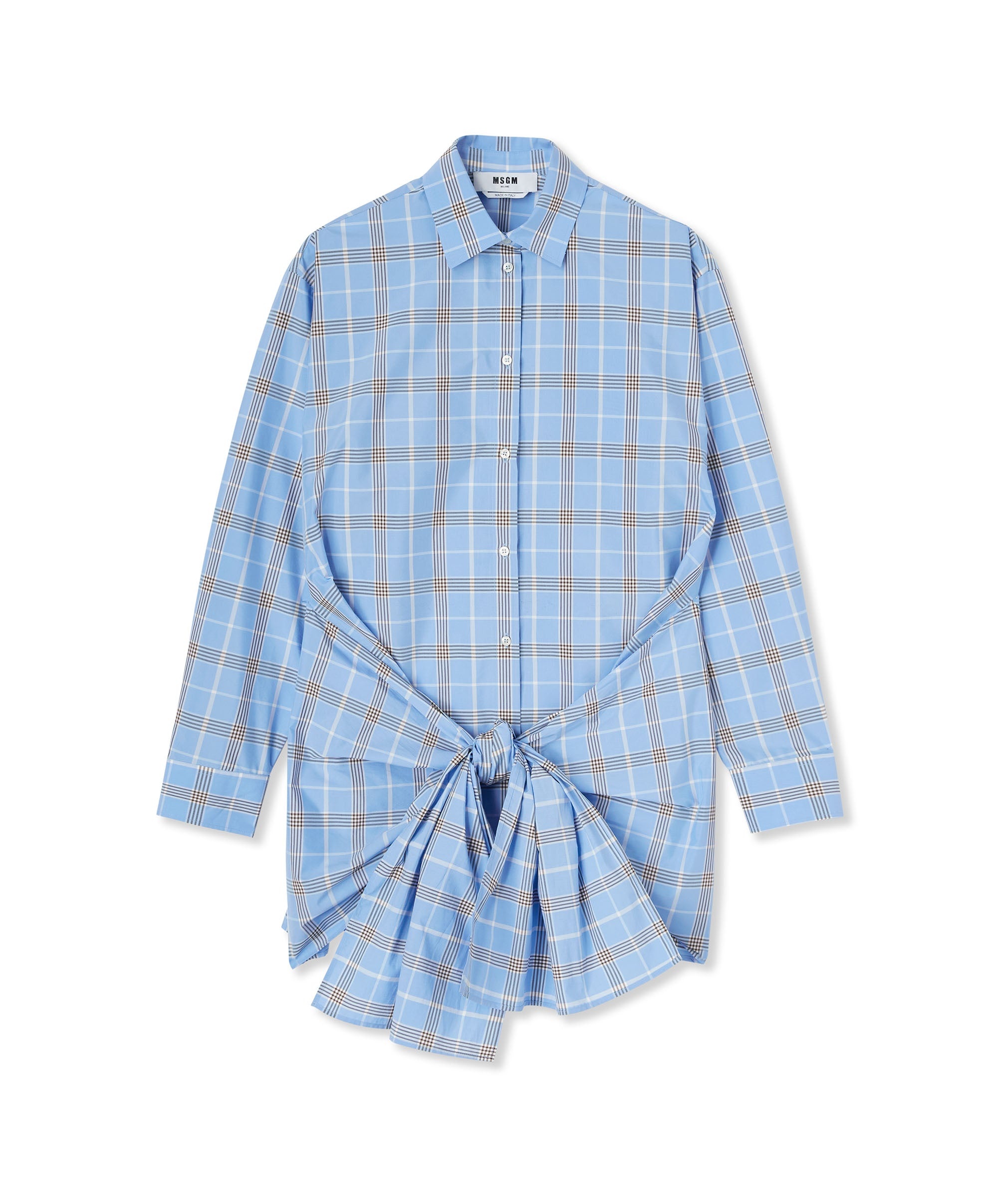 Poplin check dress with knot - 1