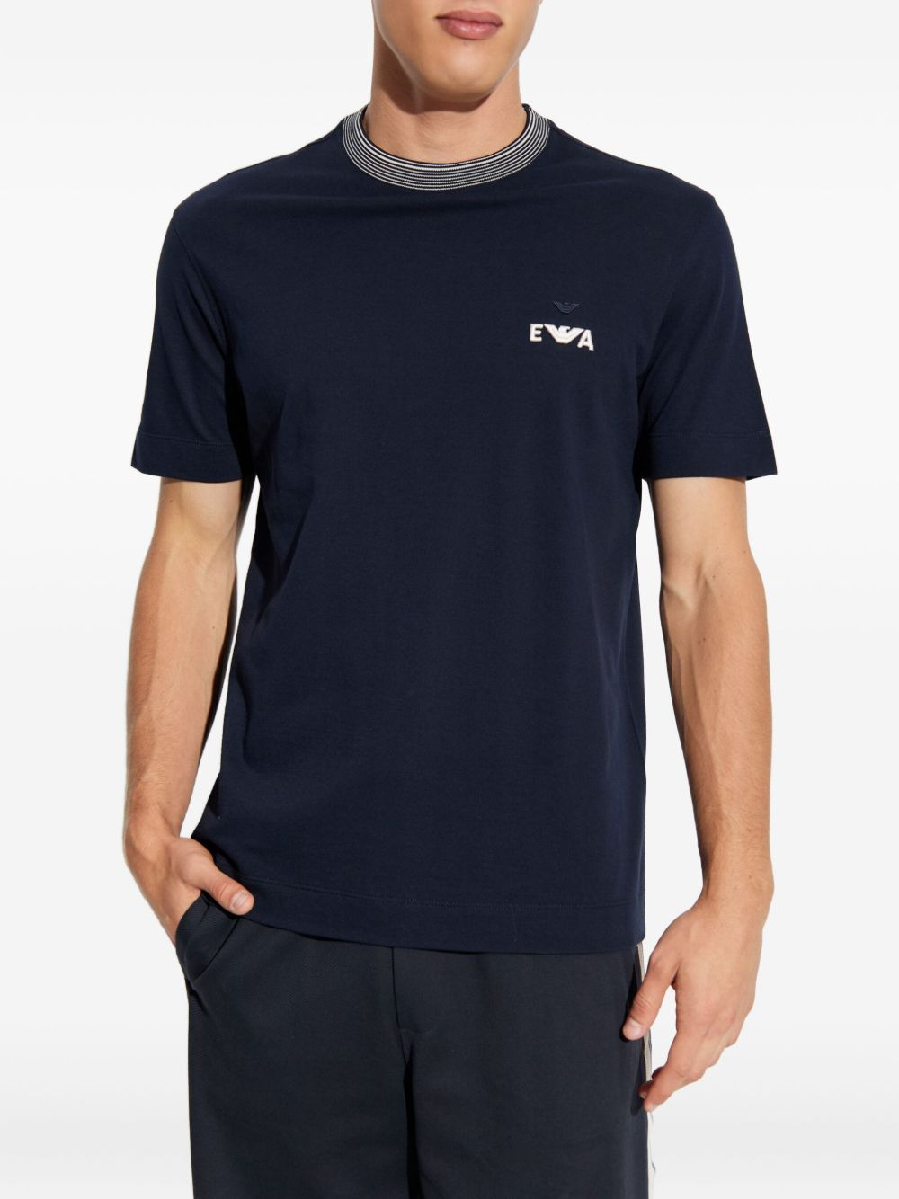 logo ribbed-collar T-shirt - 3