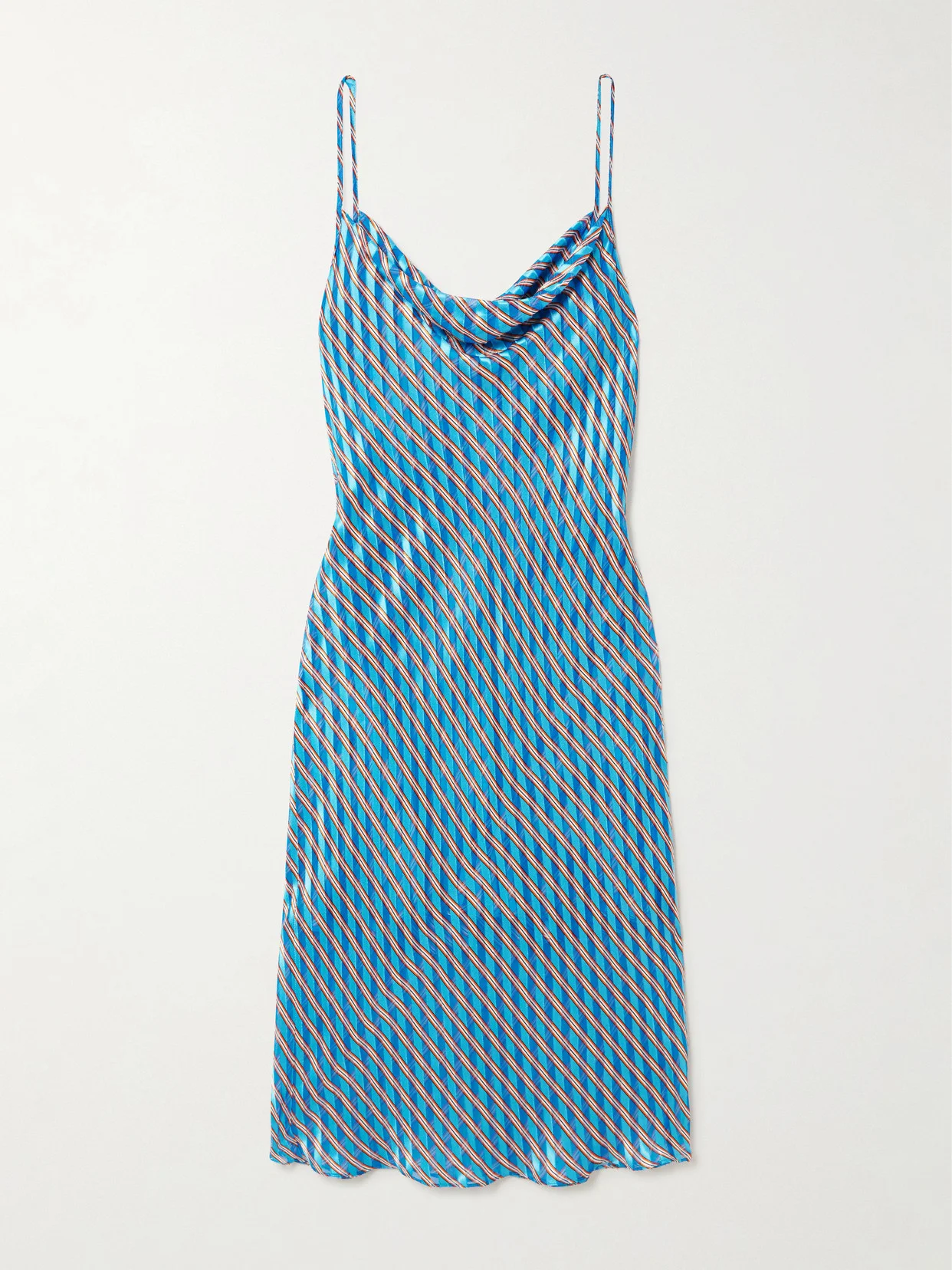 Draped Striped Satin And Chiffon Midi Dress - 1